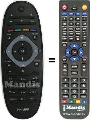 Ersatz Fernbedienung für Philips TV Fernseher 40HFL7382A//1040PFL5605H//05