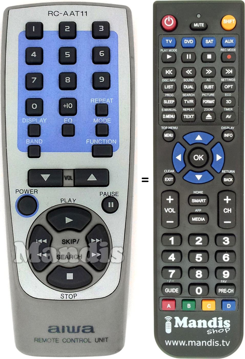 Replacement remote control Aiwa RC-AAT 11