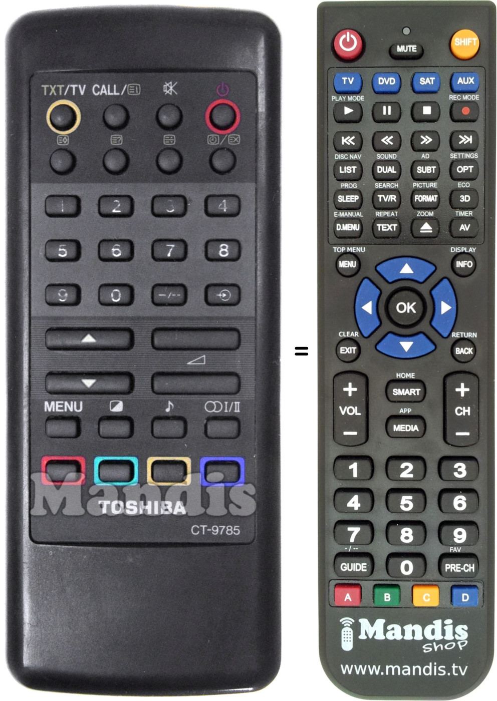Replacement remote control Toshiba CT-9785