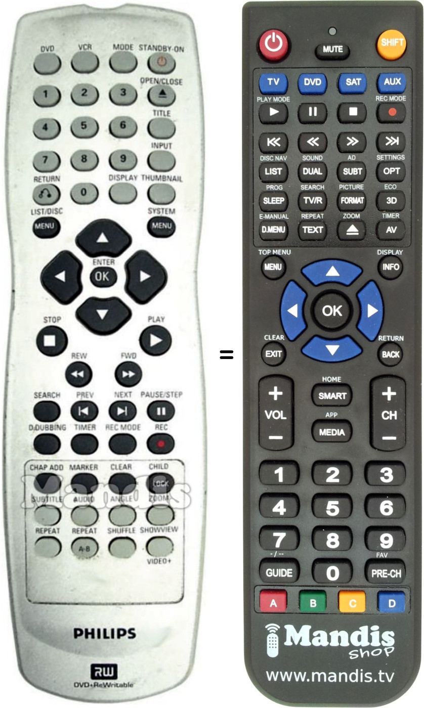 Replacement remote control Philips DVD-R 630 VR