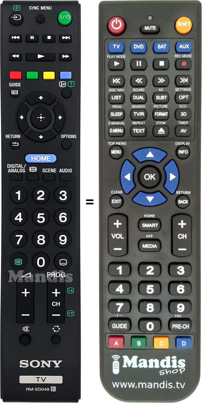 Gleichwertige Fernbedienung Sony RM-ED049