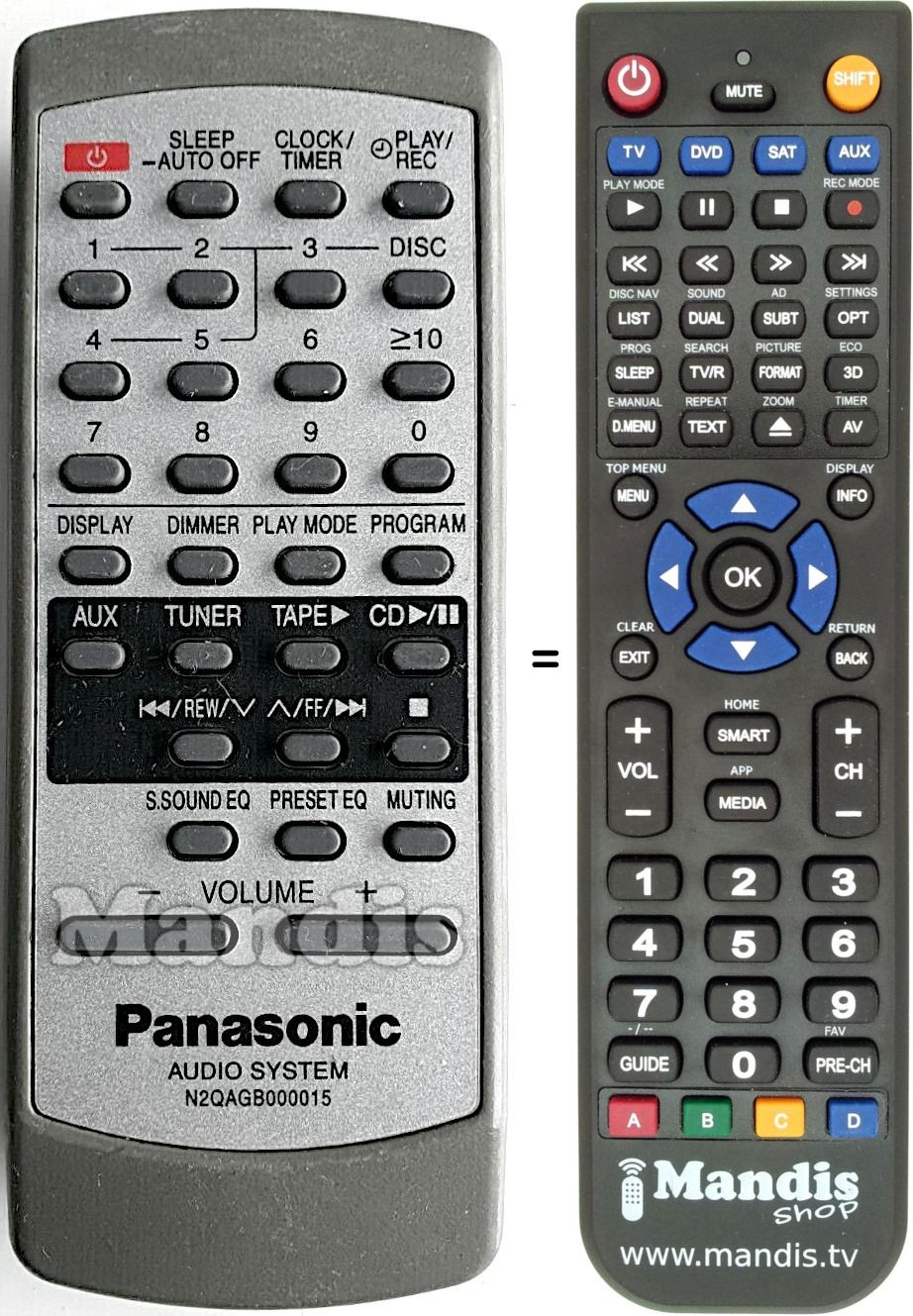 Gleichwertige Fernbedienung Panasonic N2QAGB000015