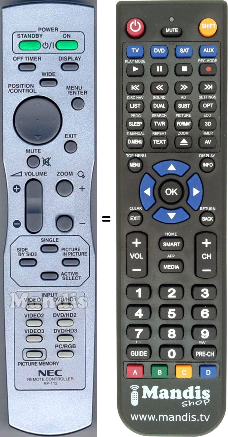 Replacement remote control Nec RP-112