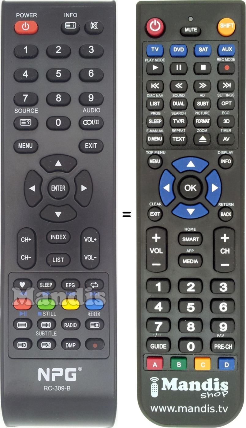 Replacement remote control Npg RC-309-B