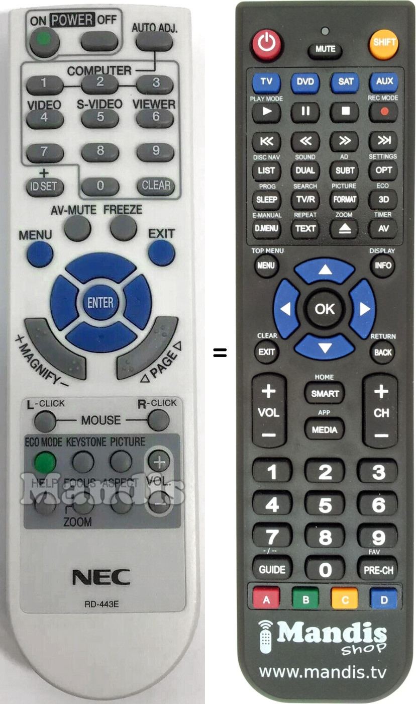 Replacement remote control Nec RD-443E