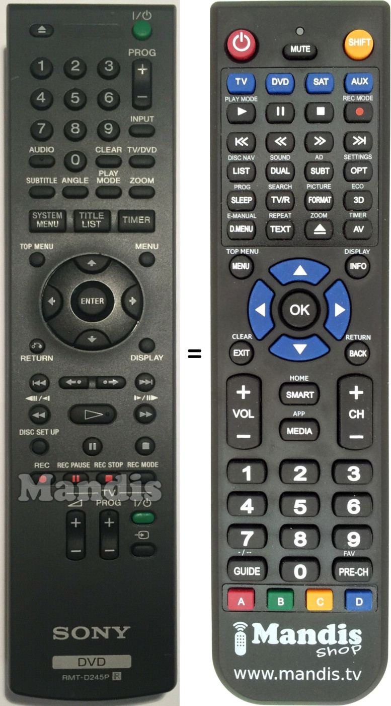 Gleichwertige Fernbedienung Sony RMTD245P