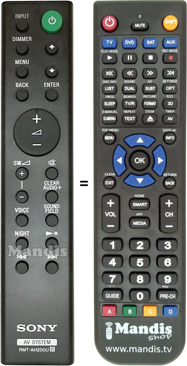 Replacement remote control Sony RMT-AH200U