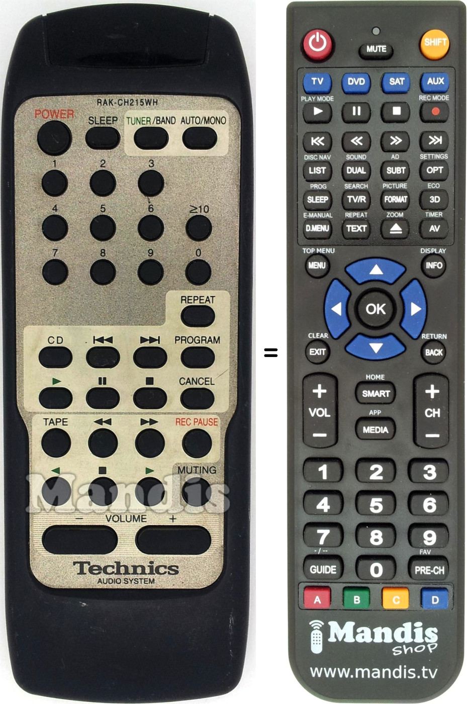 Replacement remote control Technics RAK-CH215WH
