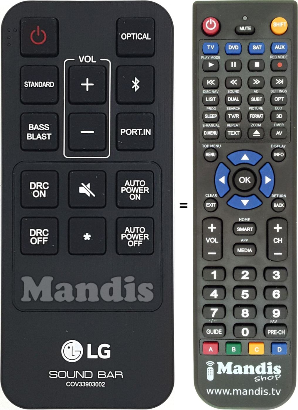 Gleichwertige Fernbedienung LG COV33903002