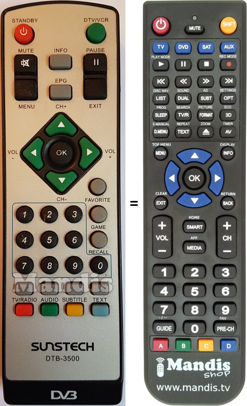Replacement remote control Sunstech DTB3500-1