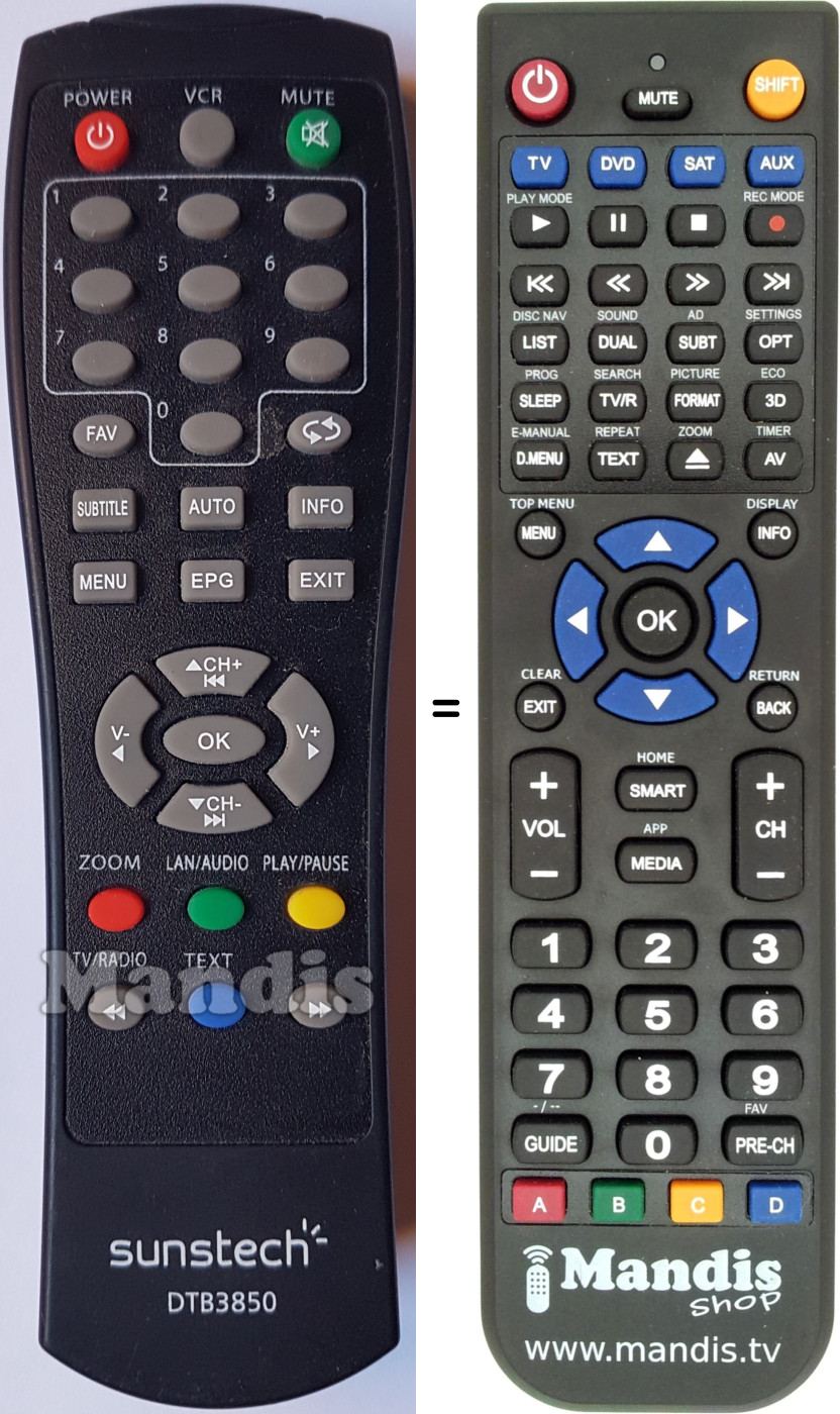 Replacement remote control Sunstech DTB3850-1