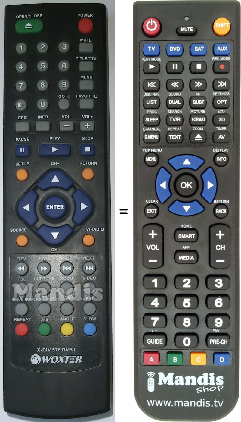 Replacement remote control Woxter XDIV576DVBT