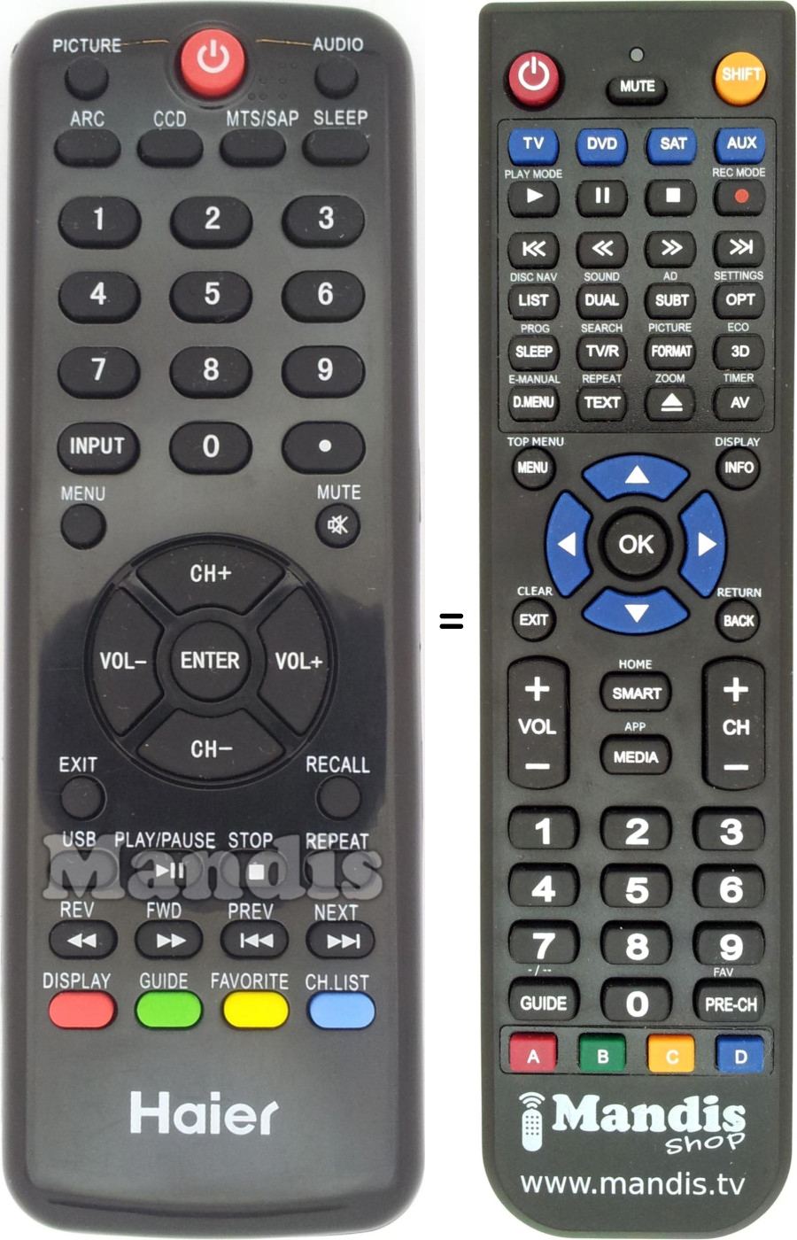 Replacement remote control Haier HTR-D09