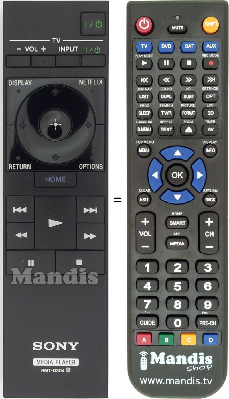 Gleichwertige Fernbedienung Sony RMTD304