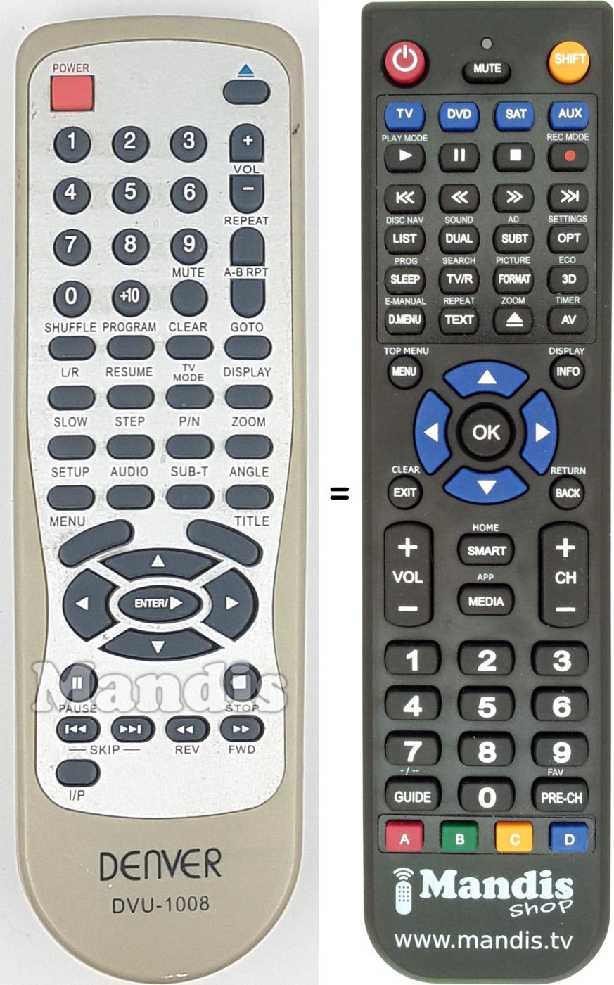 Replacement remote control DVU-1008