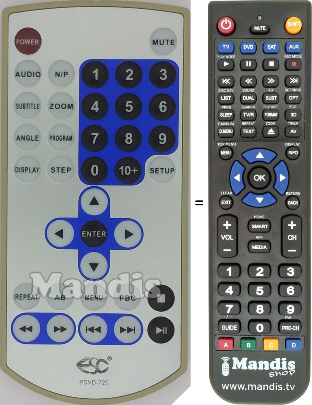 Replacement remote control PDVD-720