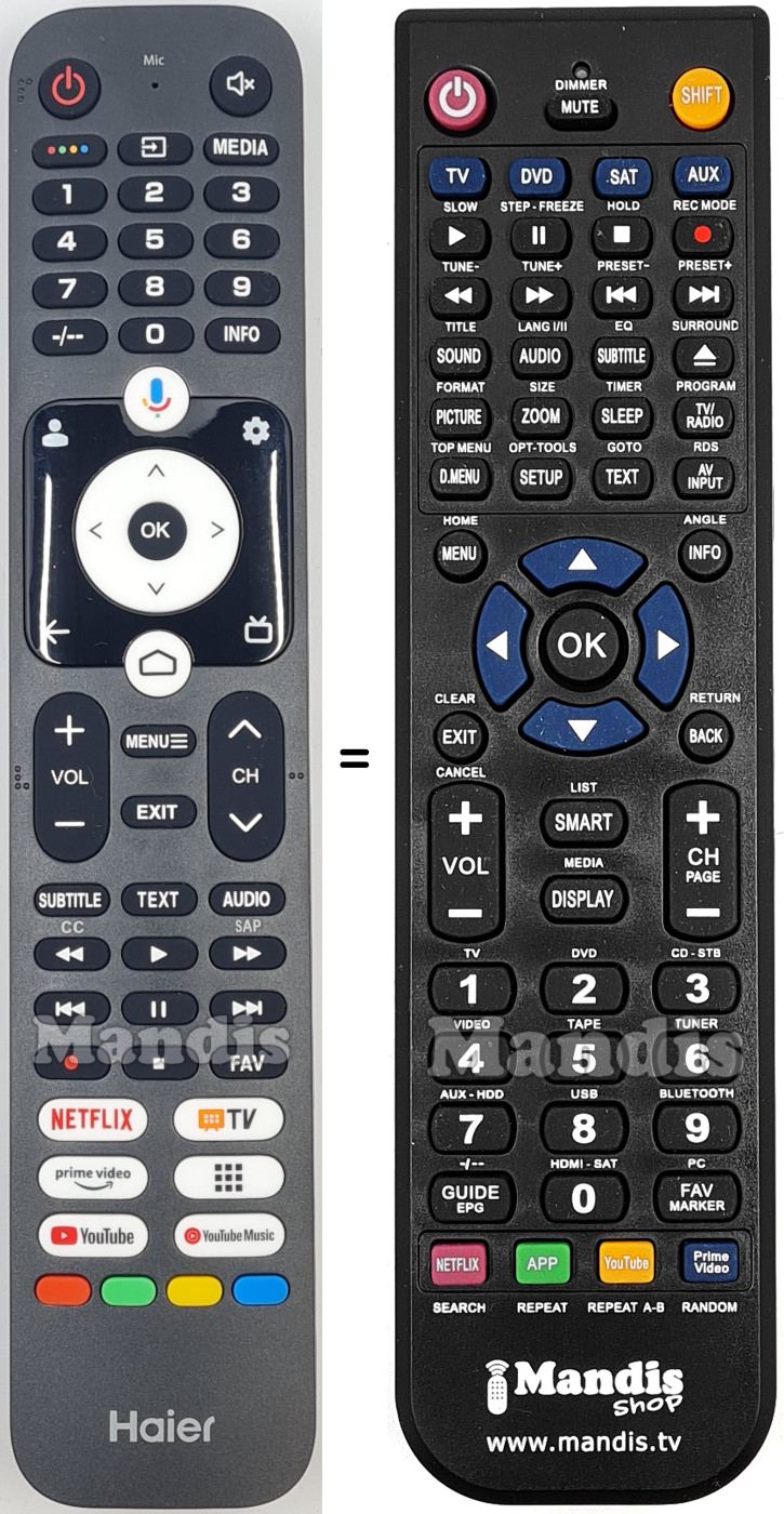 Replacement remote control Haier 0530089674