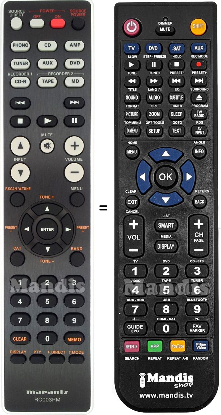 Gleichwertige Fernbedienung Marantz RC003PM