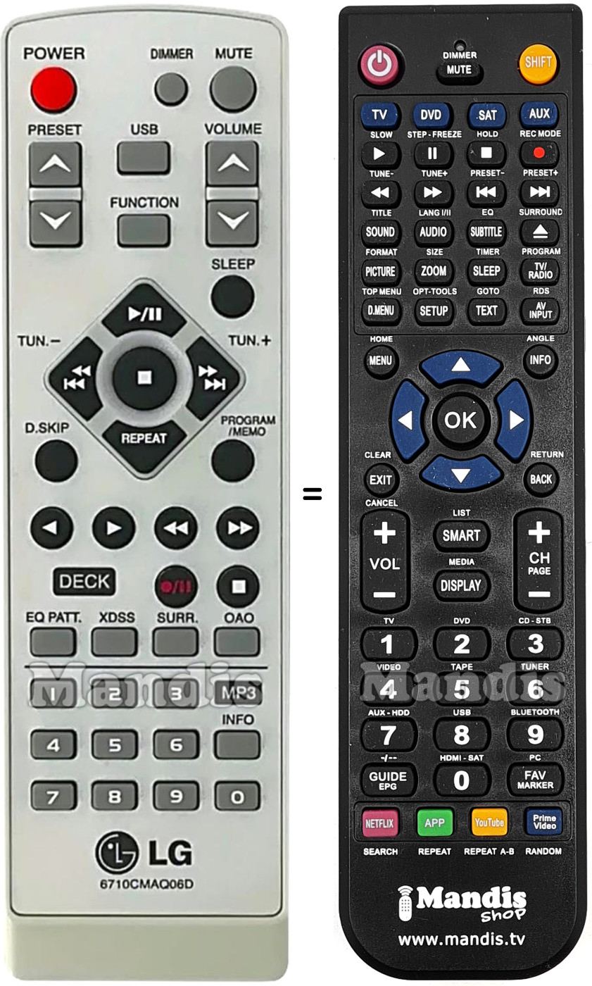 Replacement remote control LG 6710CMAQ06D