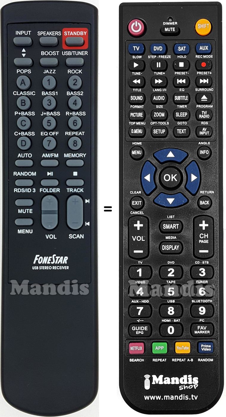Gleichwertige Fernbedienung Fonestar AS-360RU