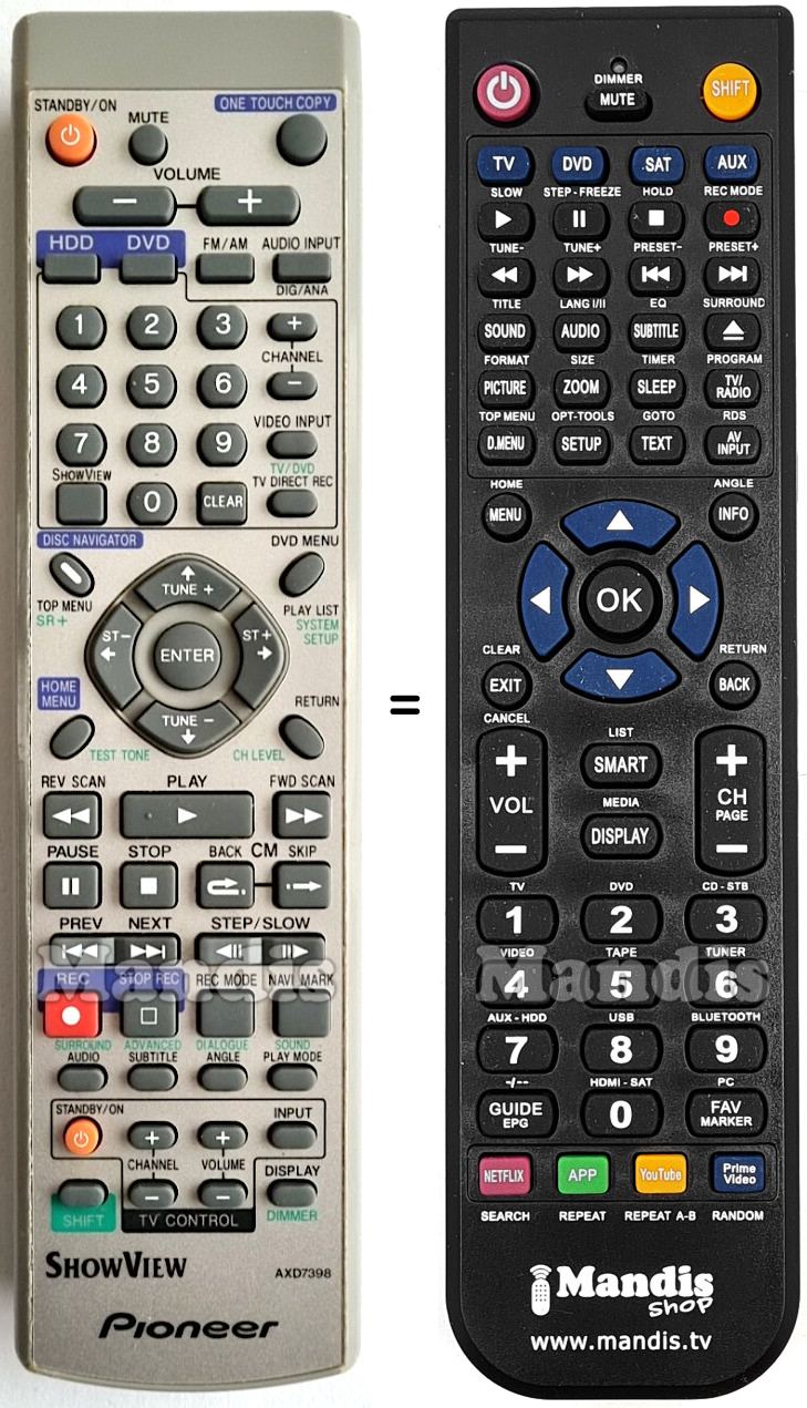 Gleichwertige Fernbedienung Pioneer AXD7398