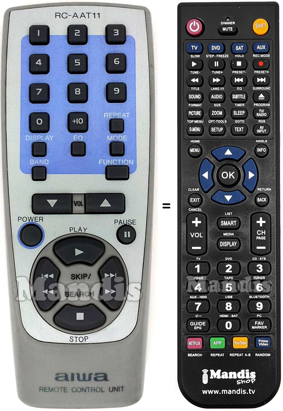 Gleichwertige Fernbedienung Aiwa RC-AAT 11