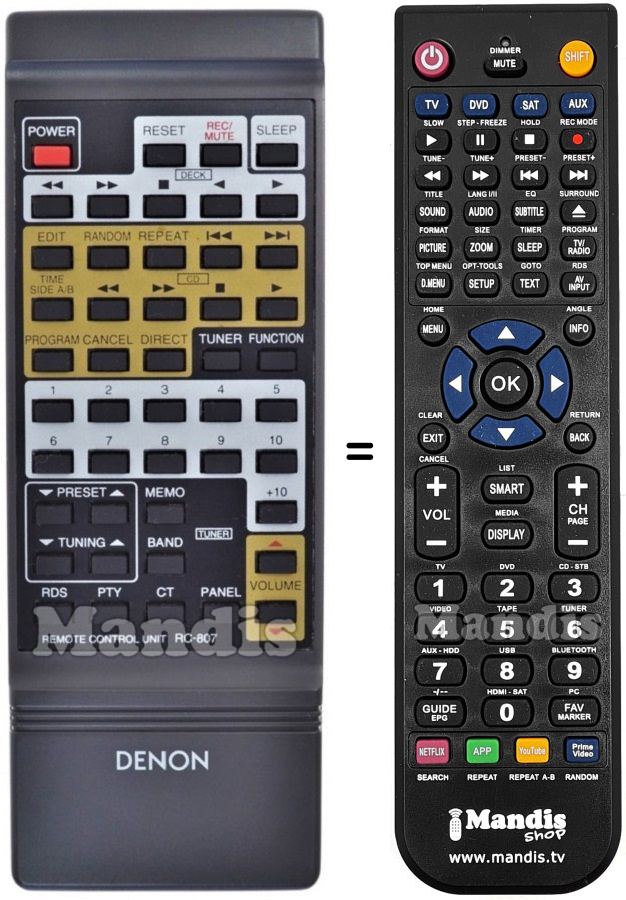 Replacement remote control Denon RC-807