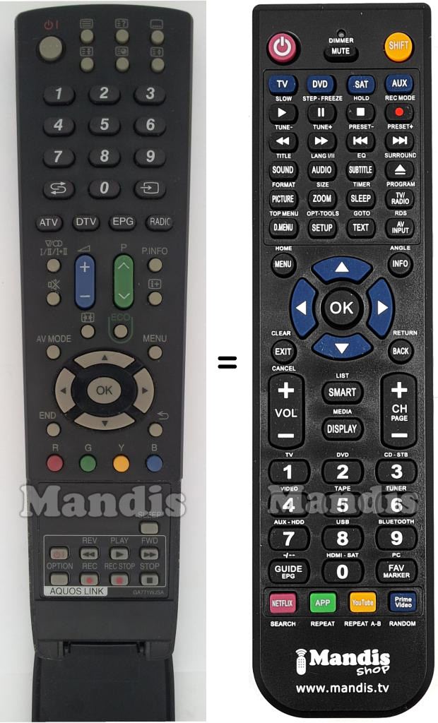 Gleichwertige Fernbedienung Sharp GA771WJSA