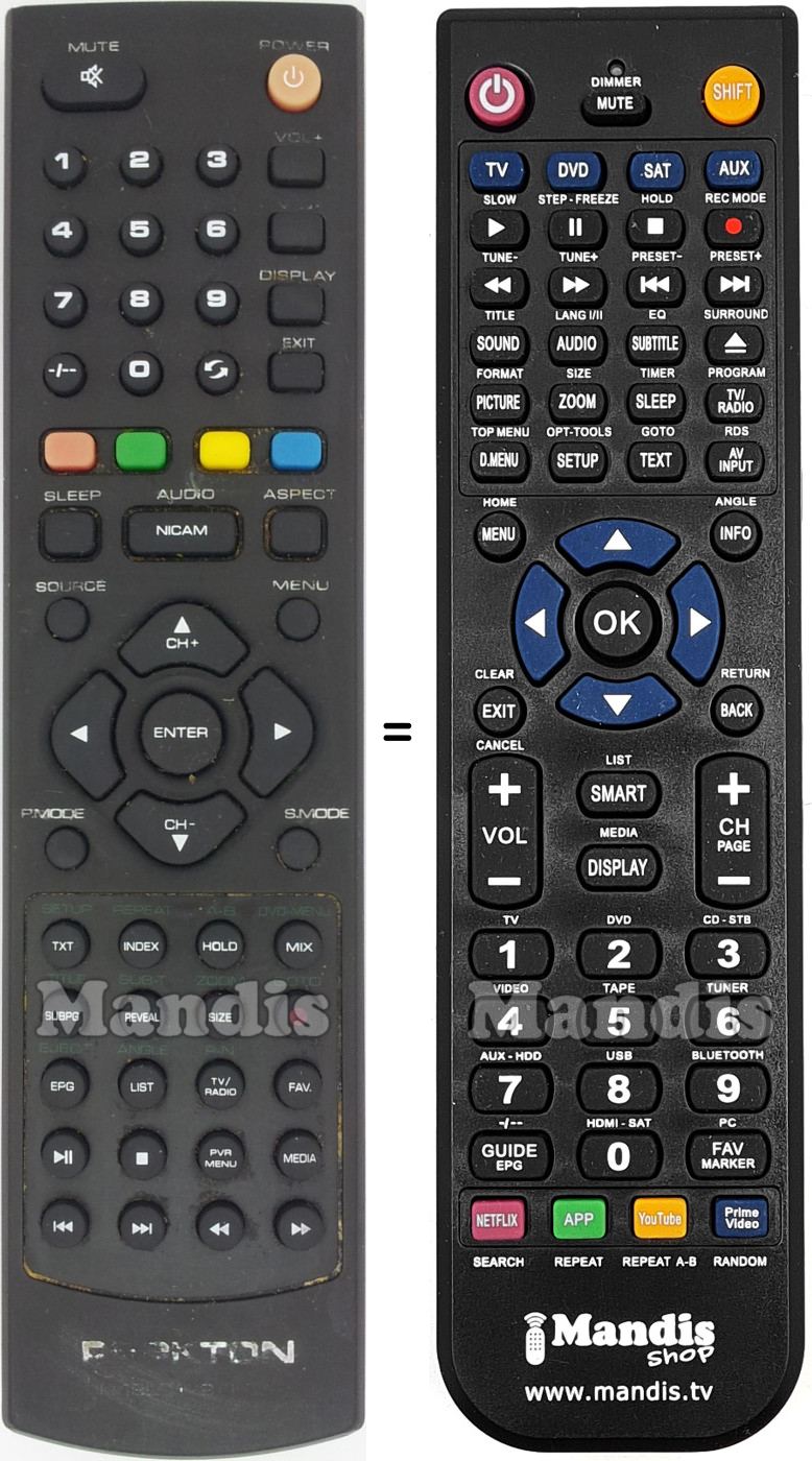 Replacement remote control PEEKTON IR19LC179DVDB