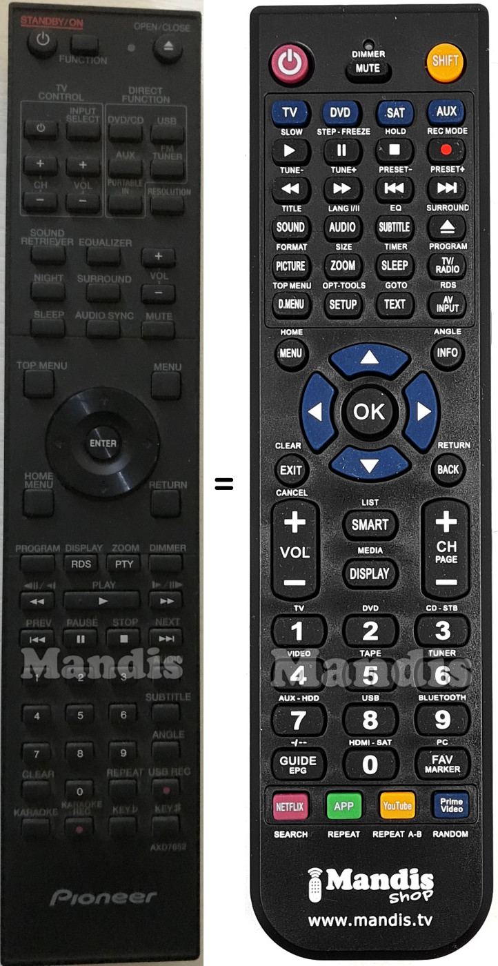 Replacement remote control AXD7652