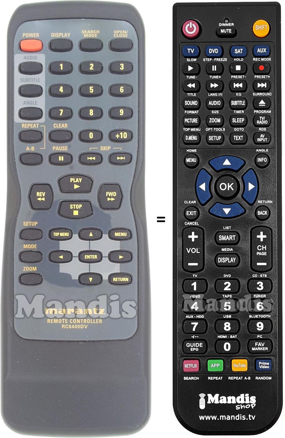 Replacement remote control RC6400DV