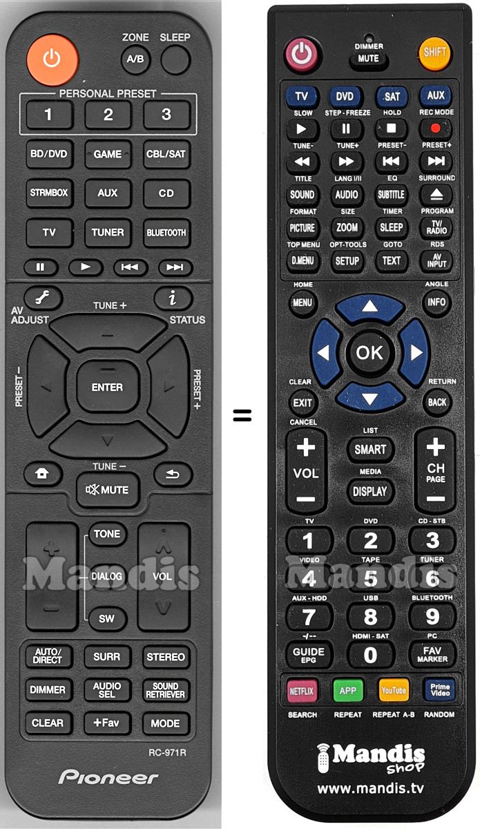 Replacement remote control RC-971R
