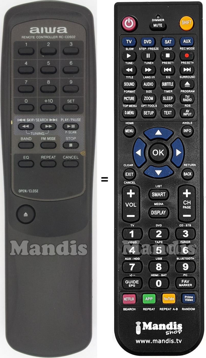 Replacement remote control Aiwa RC-CD 502