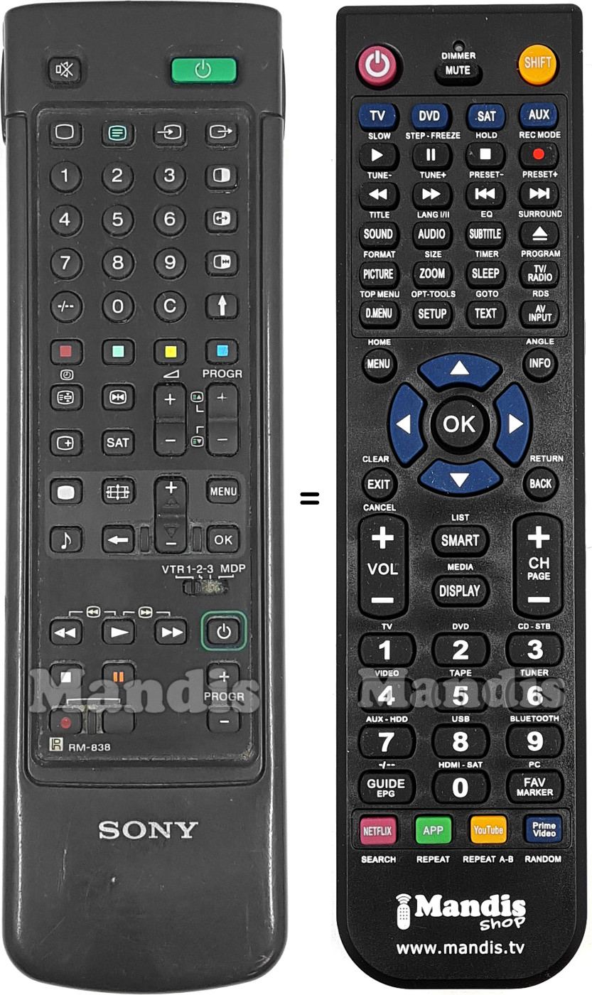 Replacement remote control Sony RM-838