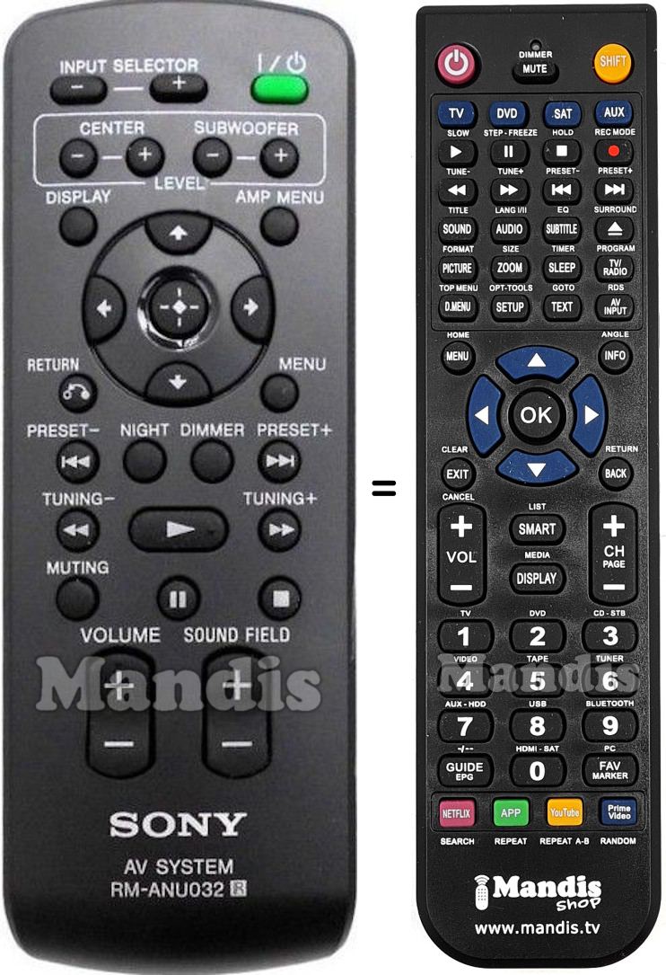 Replacement remote control Sony RM-ANU 032