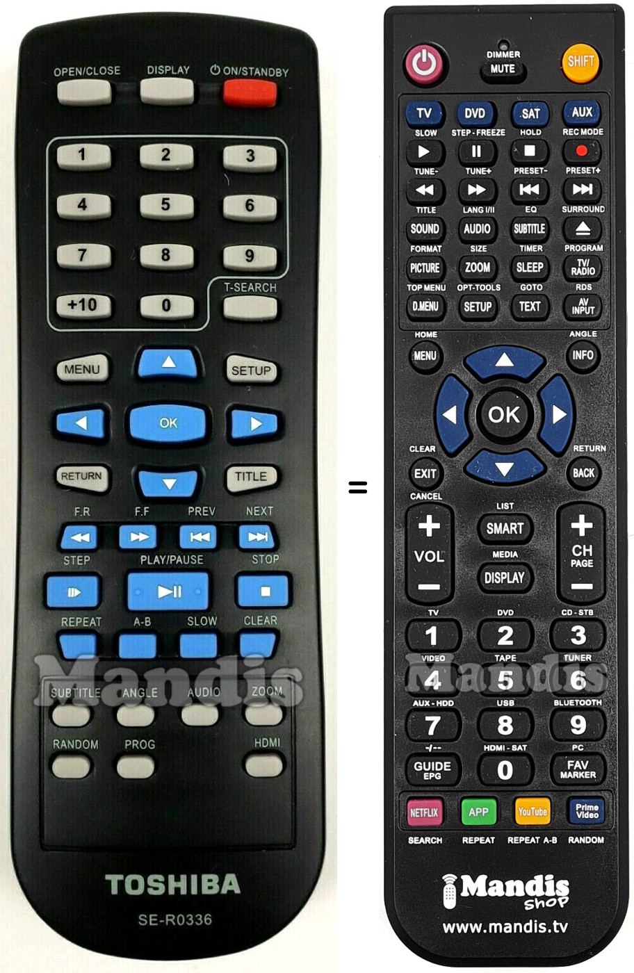 Gleichwertige Fernbedienung Toshiba SE-R0336