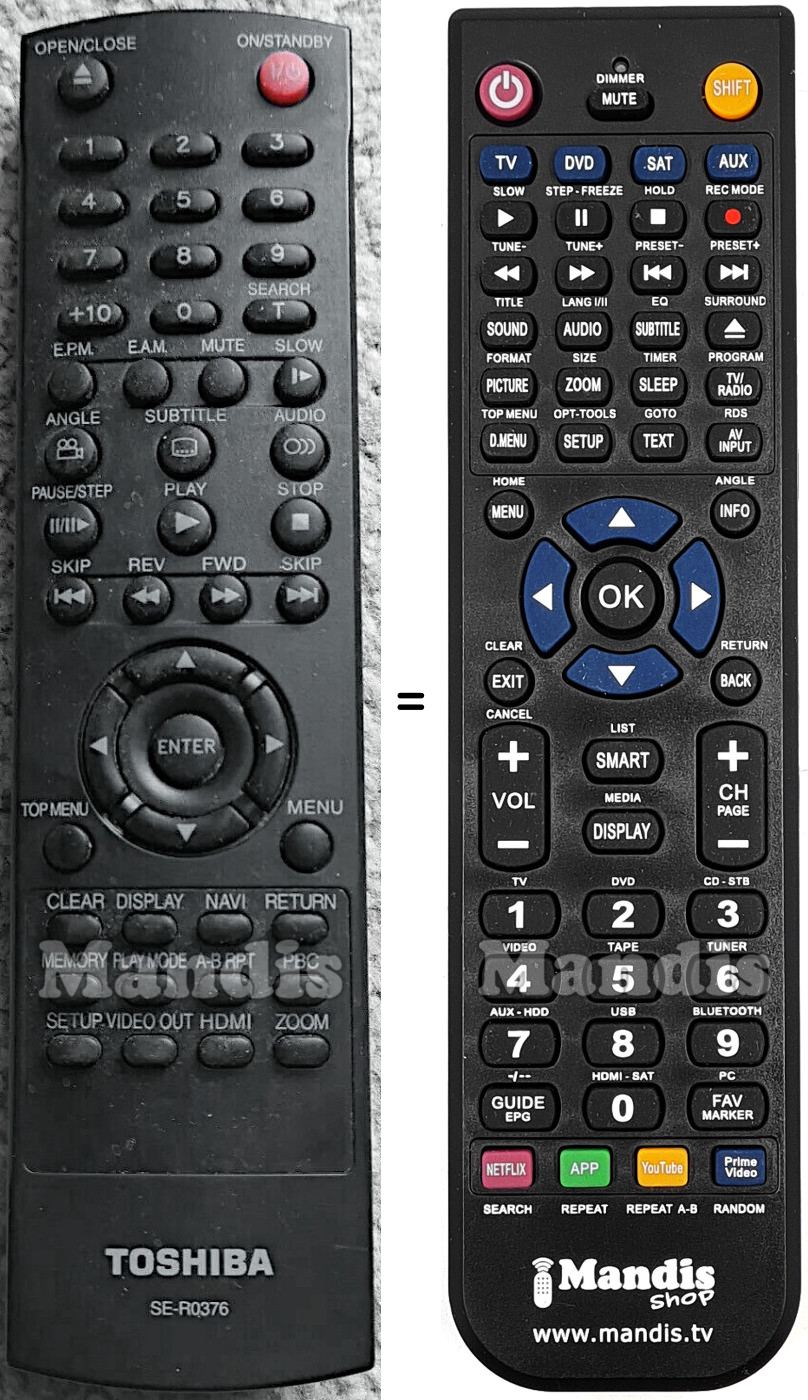 Replacement remote control Toshiba SE-R0376