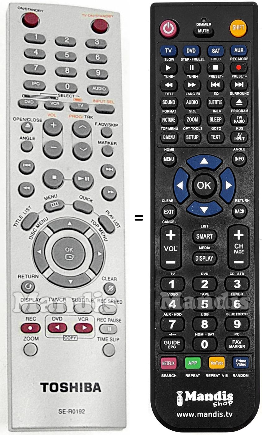 Gleichwertige Fernbedienung Toshiba SE-R0192