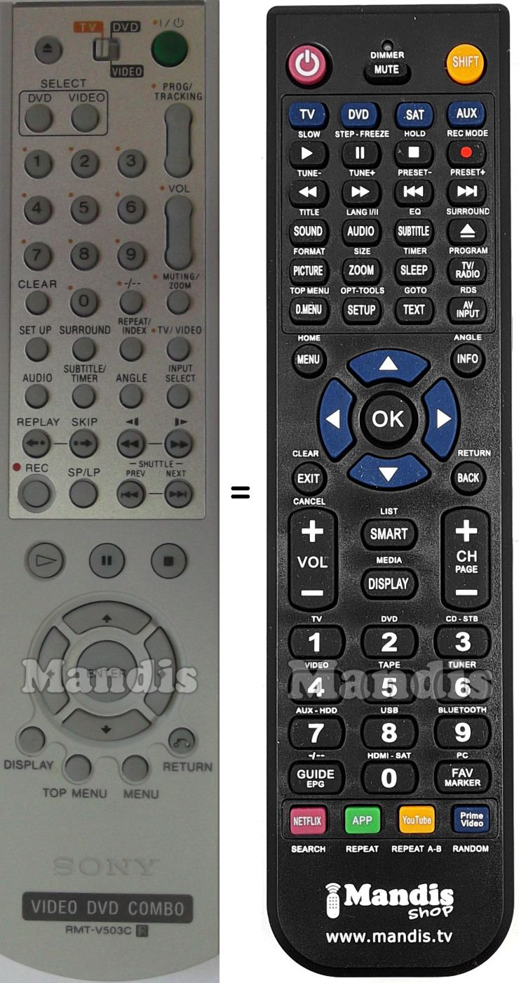 Gleichwertige Fernbedienung Sony RMT-V503C