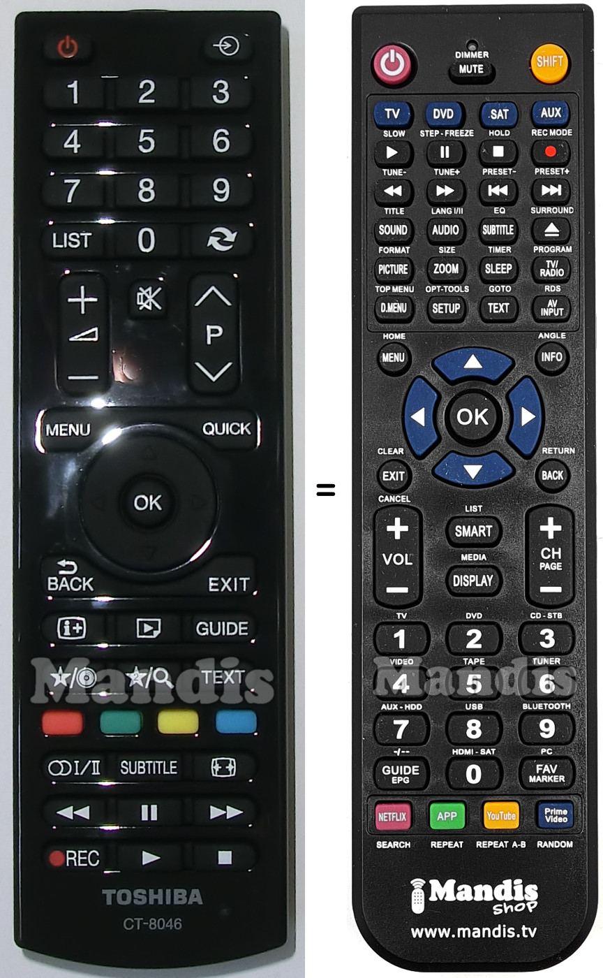 Replacement remote control Toshiba CT8046