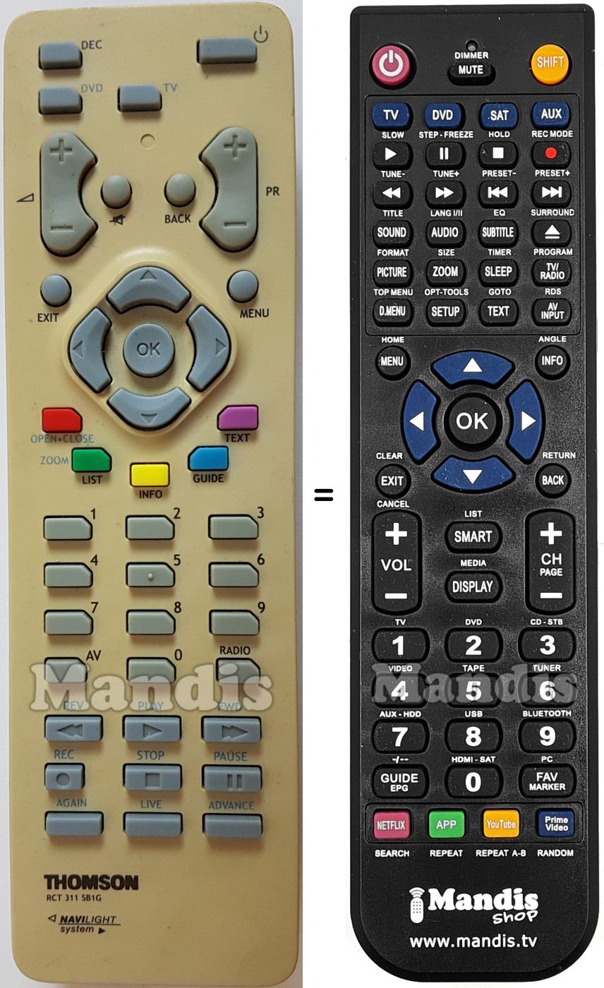 Replacement remote control RCT311S81G