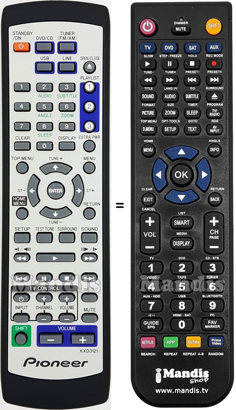 Replacement remote control Pioneer XXD3121