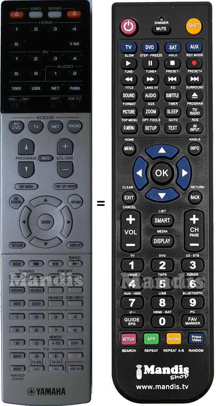 Replacement remote control Yamaha RAV503