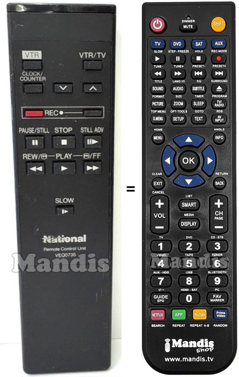 Gleichwertige Fernbedienung Panasonic VEQ0735