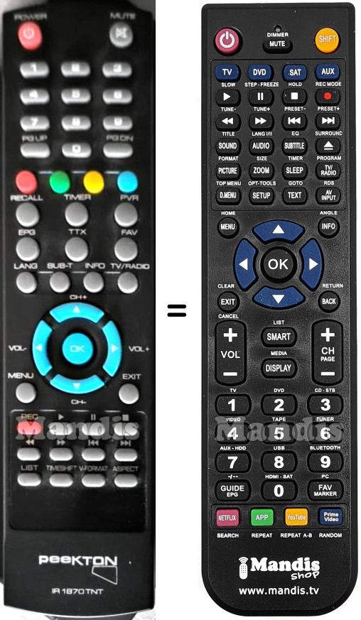 Replacement remote control PEEKTON IR 1870 TNT