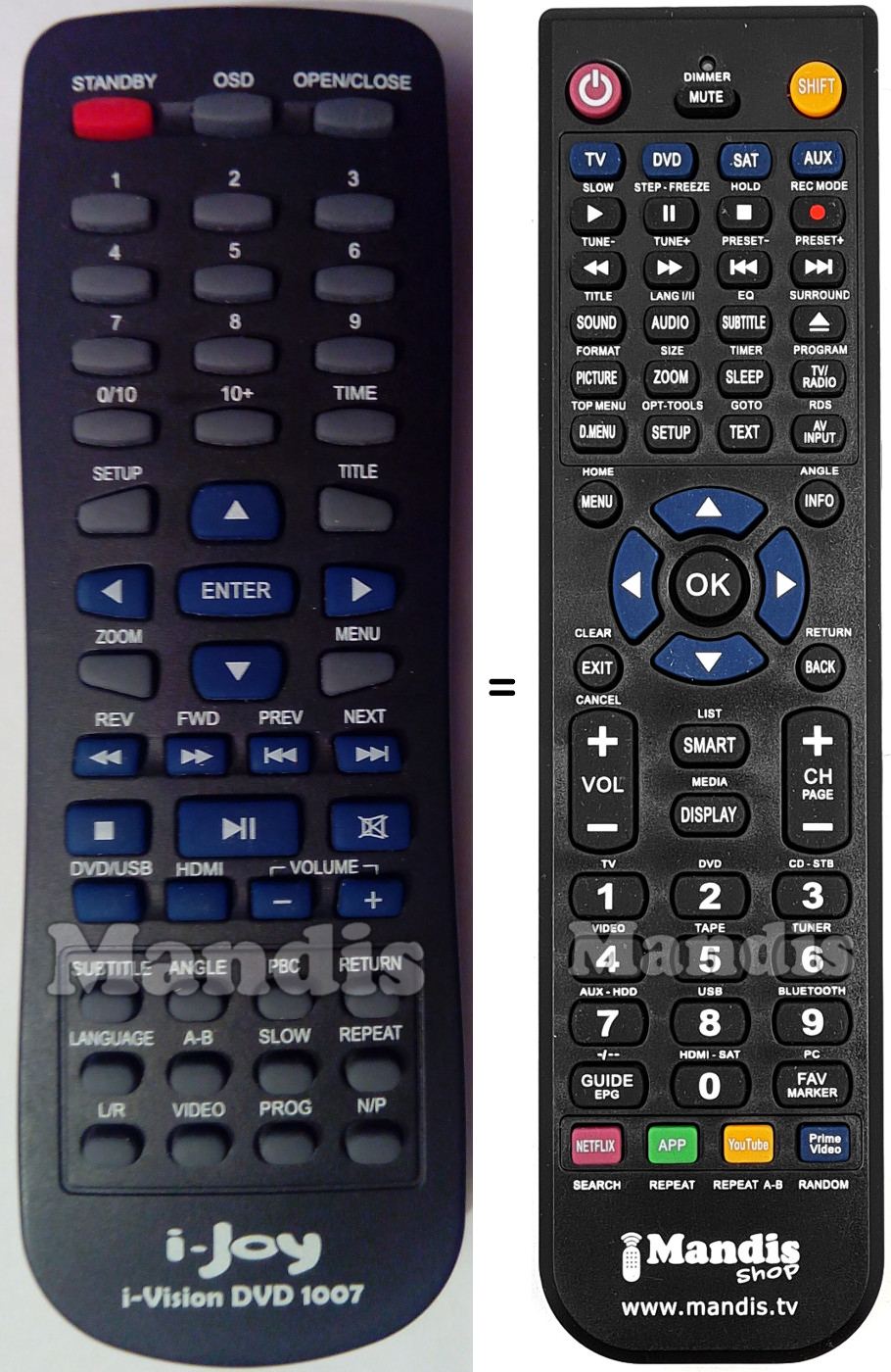 Replacement remote control i-Joy i-Vision DVD 1007