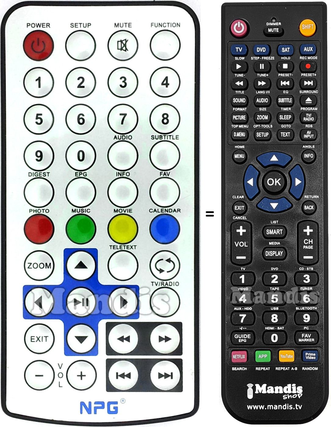 Gleichwertige Fernbedienung Npg REMCON1435