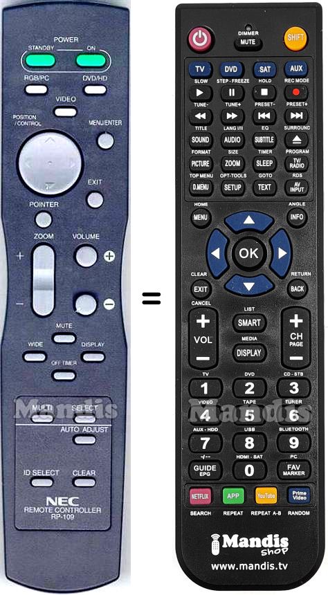 Replacement remote control Nec RP109