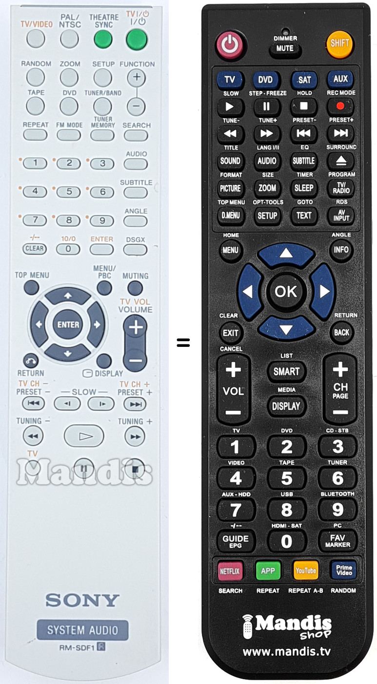 Gleichwertige Fernbedienung Sony RM-SDF1