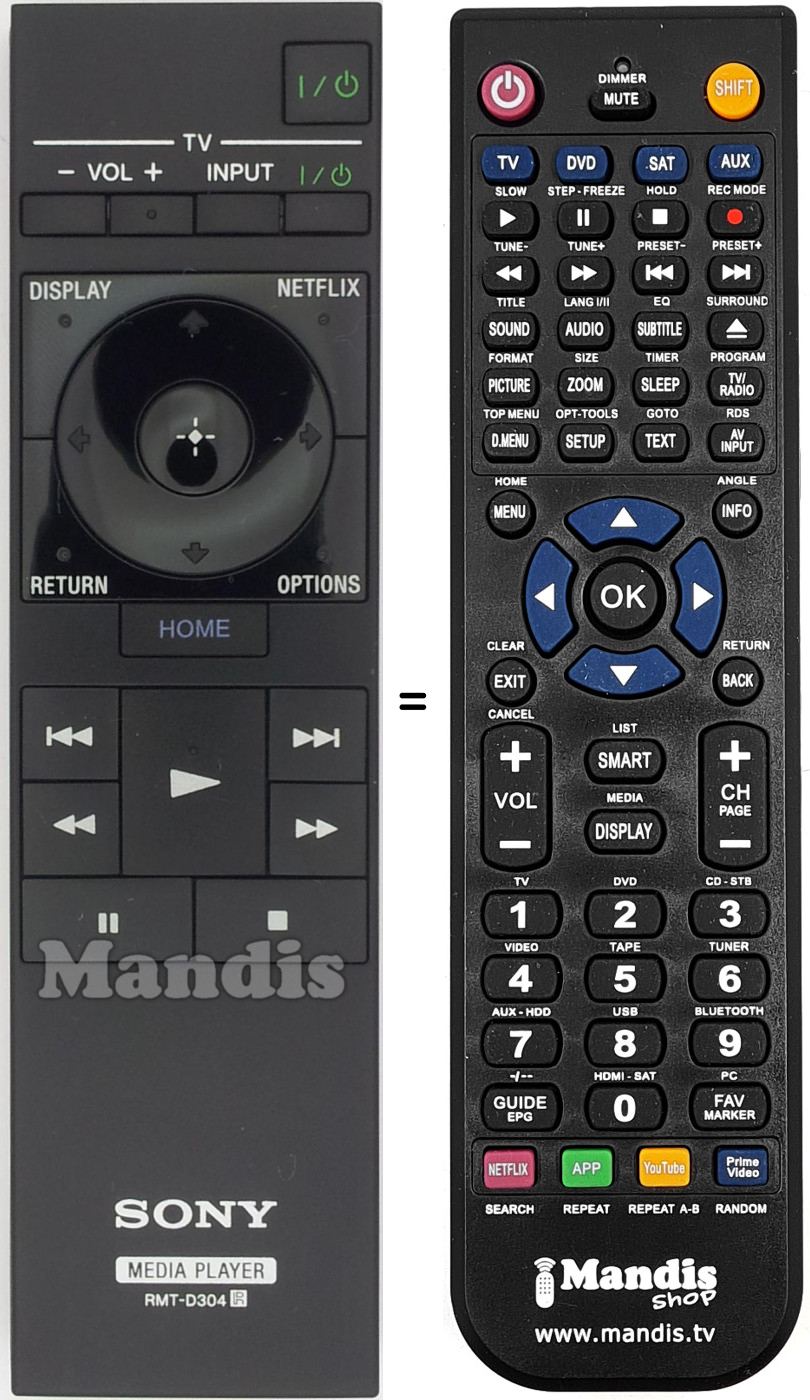 Gleichwertige Fernbedienung Sony RMTD304